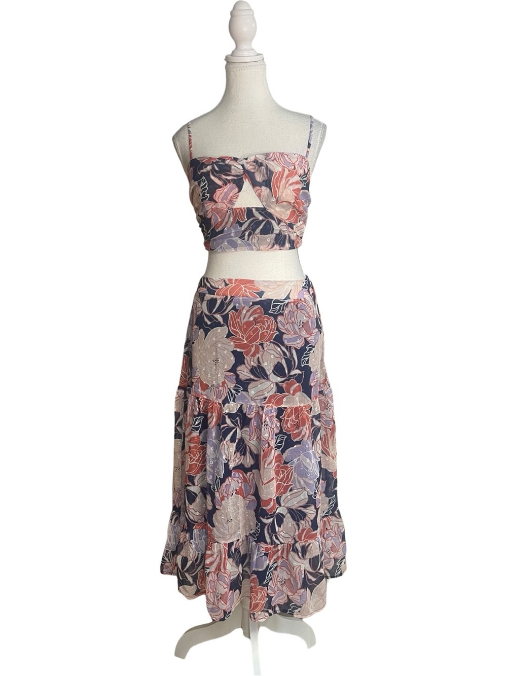 Lulus Floating Through Flowers Floral Two-Piece Camisole and Midi Skirt